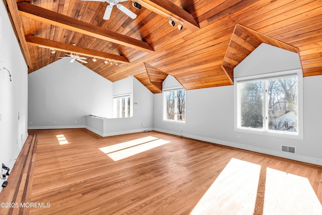 bonus room with wooden ceiling, wood finished floors, and beam ceiling