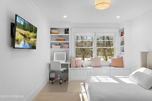 bedroom featuring recessed lighting and baseboards