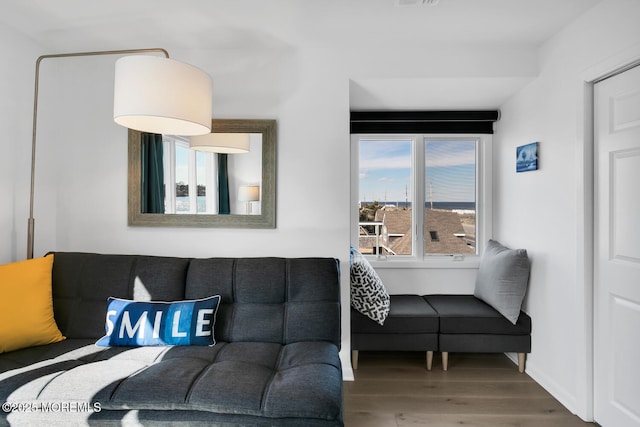 living room featuring wood finished floors and visible vents