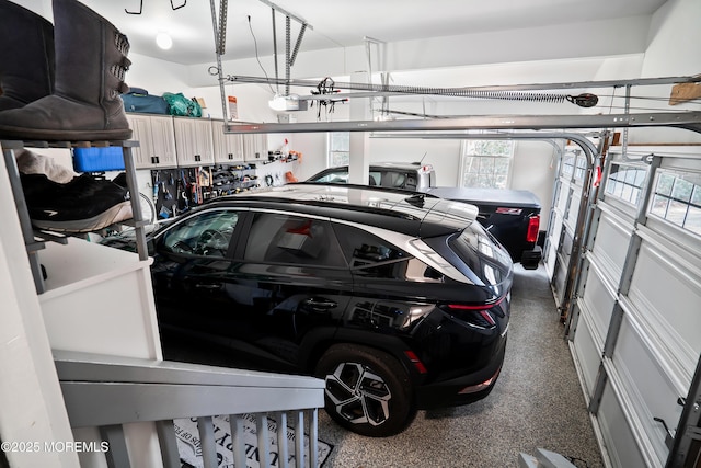 garage with a garage door opener