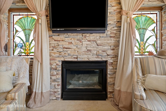 interior space with a fireplace