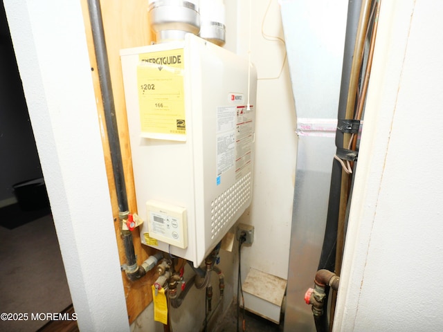 utility room featuring tankless water heater