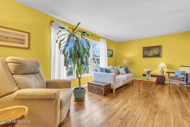 sitting room with baseboards and wood finished floors