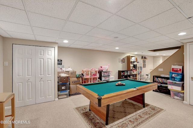 playroom with carpet flooring and recessed lighting