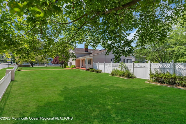 view of yard with a fenced backyard