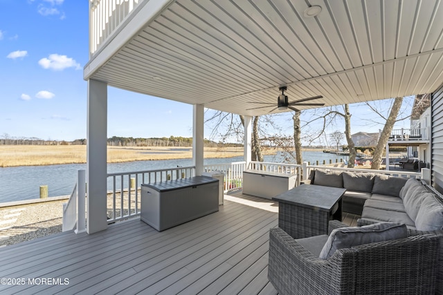 45 Royal Dr, Brick, NJ 08723 - deck featuring ceiling fan, a water view, and an outdoor living space