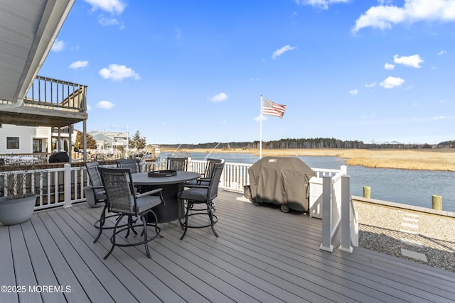 45 Royal Dr, Brick, NJ 08723 - deck with a water view, a grill, and outdoor dining space