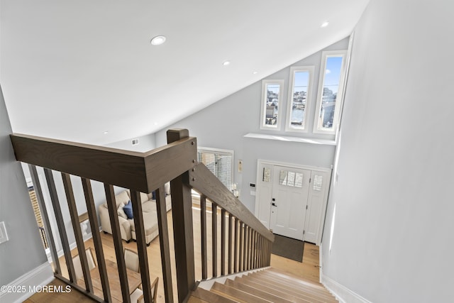 45 Royal Dr, Brick, NJ 08723 - stairway featuring wood finished floors, vaulted ceiling, and recessed lighting