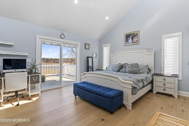 45 Royal Dr, Brick, NJ 08723 - bedroom with access to exterior, an office area, high vaulted ceiling, light wood finished floors, and recessed lighting