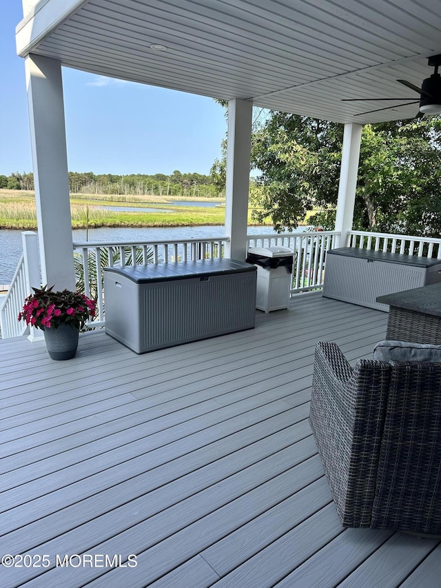 45 Royal Dr, Brick, NJ 08723 - wooden terrace with a water view and ceiling fan