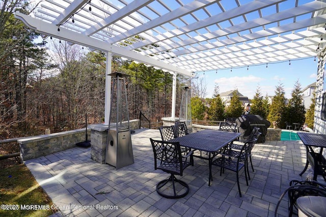 view of patio / terrace featuring an outdoor pool, grilling area, and outdoor dining space