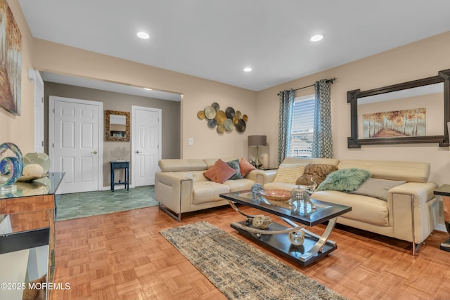 living room with recessed lighting