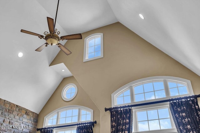 details with recessed lighting and a ceiling fan