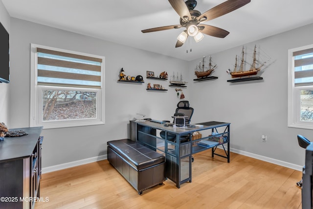 dining room featuring light wood-style floors, baseboards, and a wealth of natural light