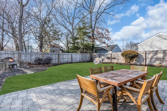 view of patio with outdoor dining space and a fenced backyard