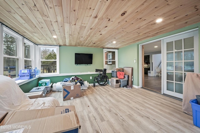 sunroom with wooden ceiling