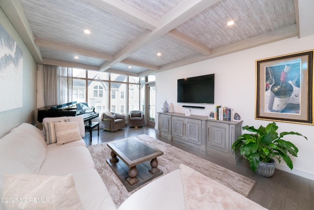 20 Melrose Ter Unit 305, Long Branch, NJ 07740 - living room featuring wood finished floors, beam ceiling, baseboards, and recessed lighting