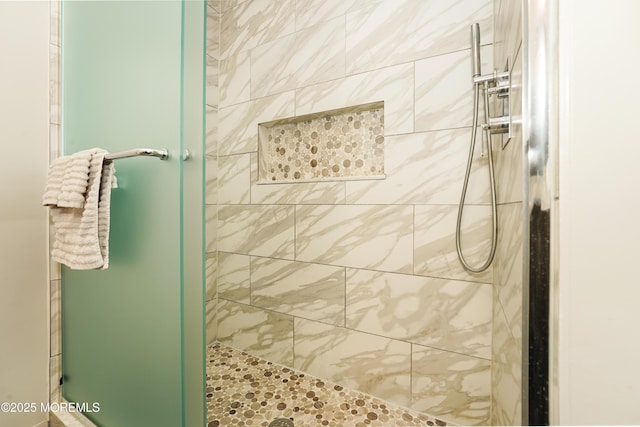 bathroom with a shower stall