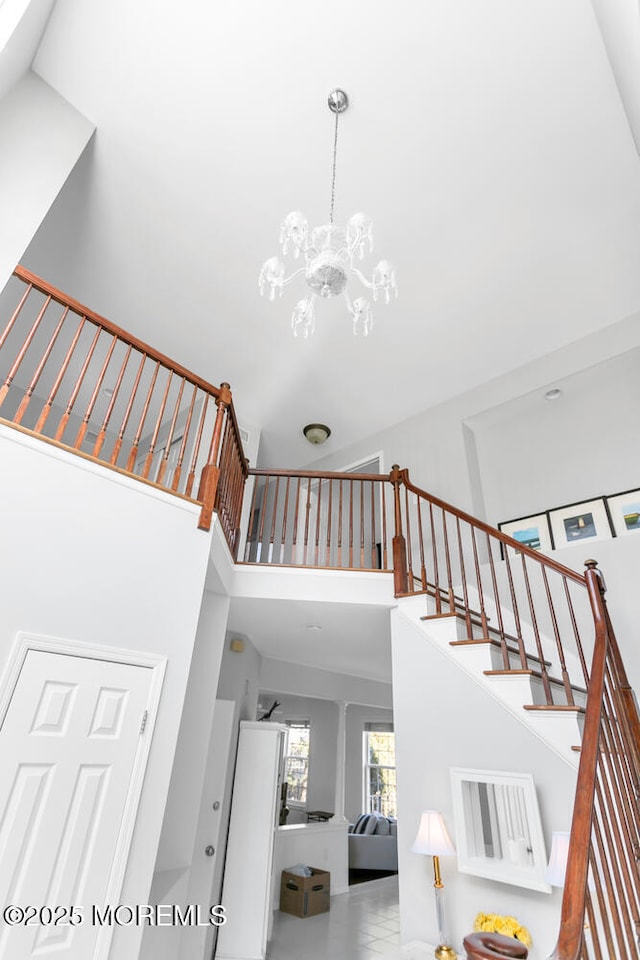 stairs with a towering ceiling