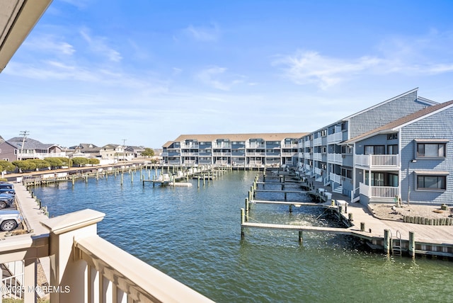 dock area with a water view