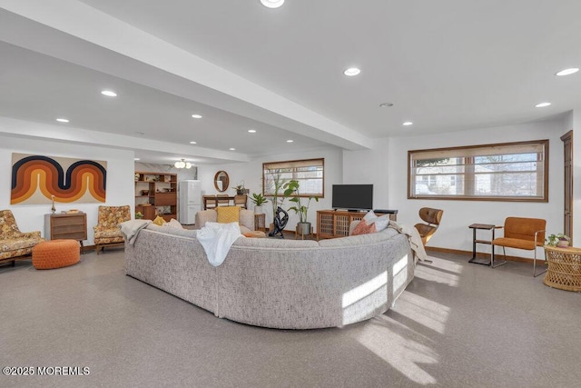 living room with recessed lighting