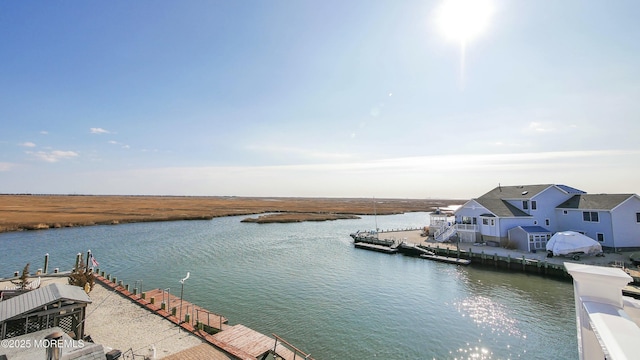 dock area with a water view
