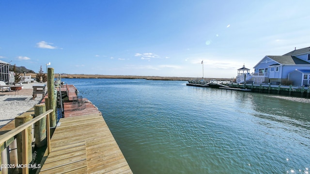 dock area with a water view