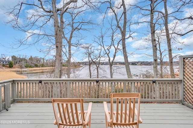 deck with a water view