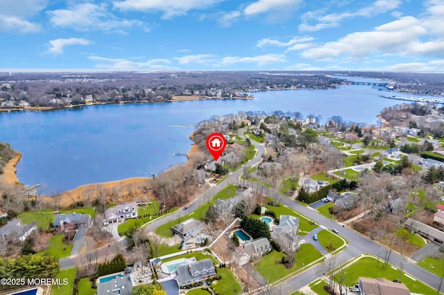 aerial view with a water view