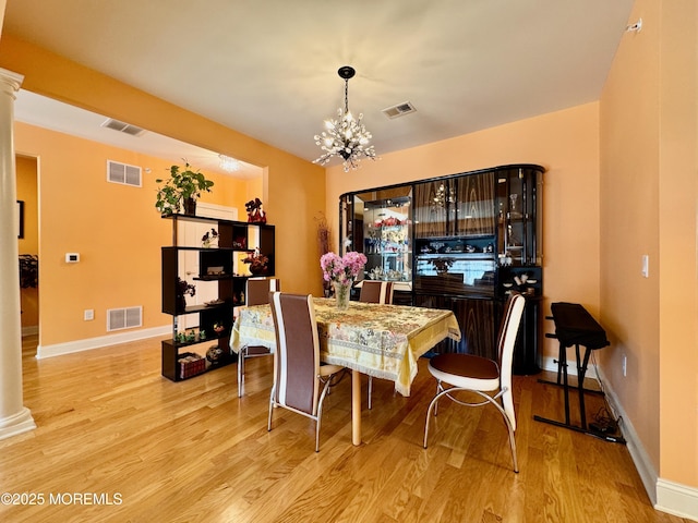 dining room featuring ornate columns and visible vents