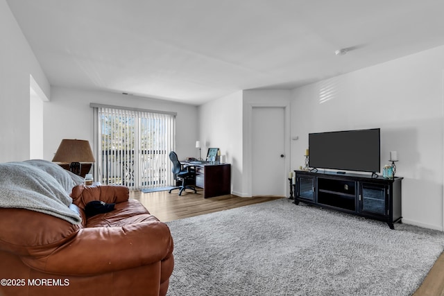 living room with baseboards and wood finished floors