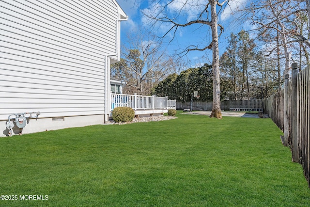 view of yard with a fenced backyard