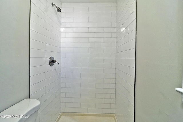 bathroom with a shower stall and toilet