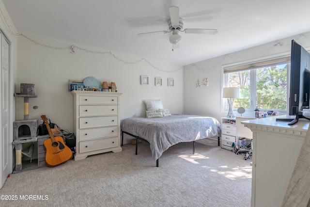 bedroom with carpet floors and ceiling fan