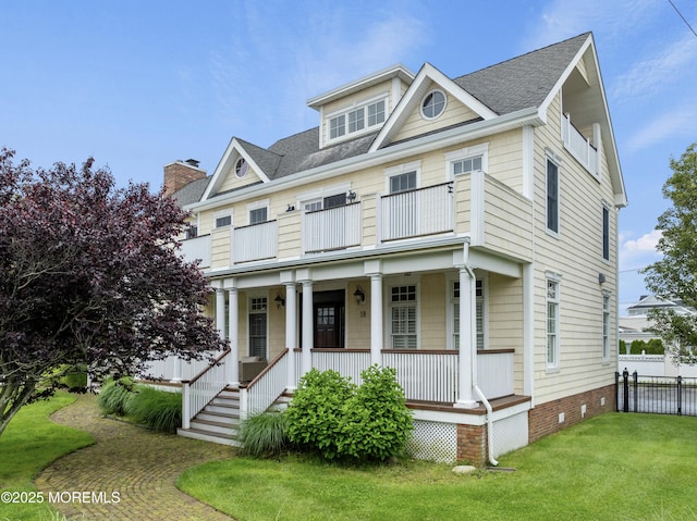18 Riverdale Ave, Monmouth Beach, NJ 07750 - view of front of home featuring a porch, crawl space, roof with shingles, and a balcony