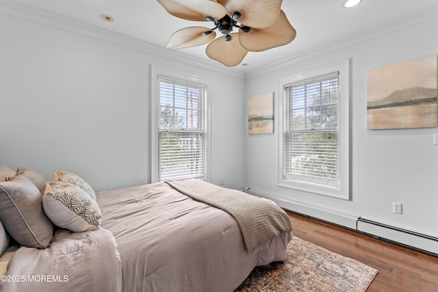 18 Riverdale Ave, Monmouth Beach, NJ 07750 - bedroom featuring wood finished floors, multiple windows, ornamental molding, recessed lighting, and a ceiling fan