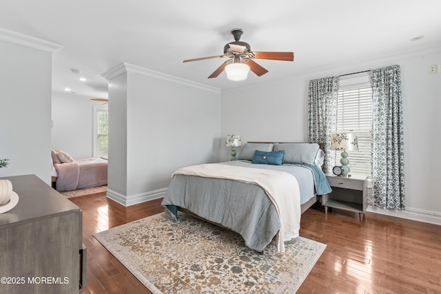 18 Riverdale Ave, Monmouth Beach, NJ 07750 - bedroom with ornamental molding, hardwood / wood-style floors, baseboards, recessed lighting, and ceiling fan