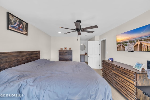 bedroom with ceiling fan and recessed lighting