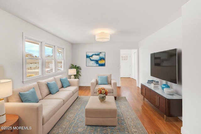 living room featuring baseboards and light wood finished floors