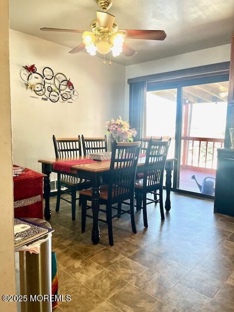 dining area featuring a ceiling fan