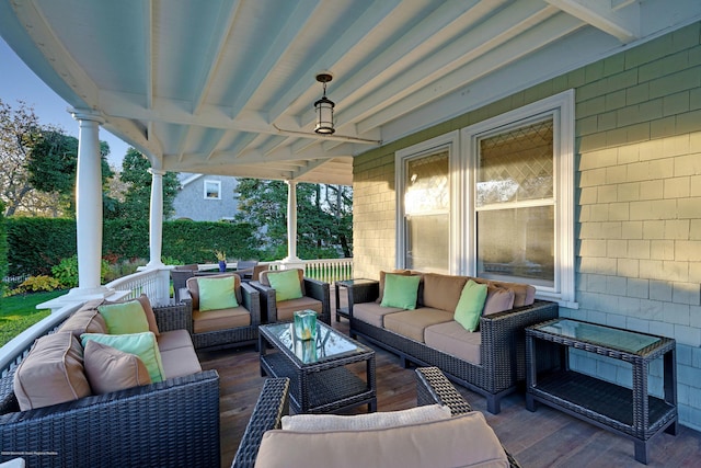 view of patio / terrace with a ceiling fan and an outdoor hangout area