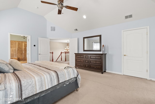 bedroom featuring light carpet, visible vents, and baseboards