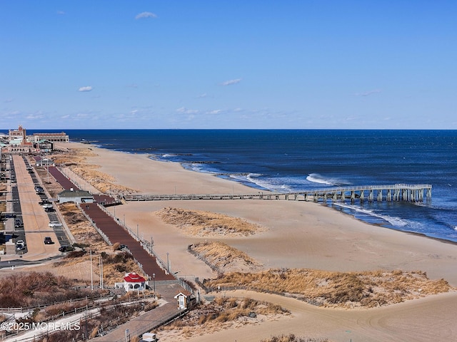 view of water feature with a beach view