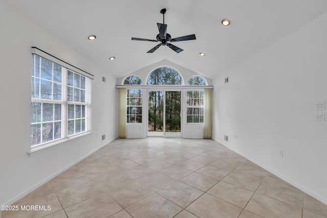 2978 Springwater Ct, Toms River, NJ 08755 - unfurnished room with light tile patterned floors, recessed lighting, a ceiling fan, and vaulted ceiling