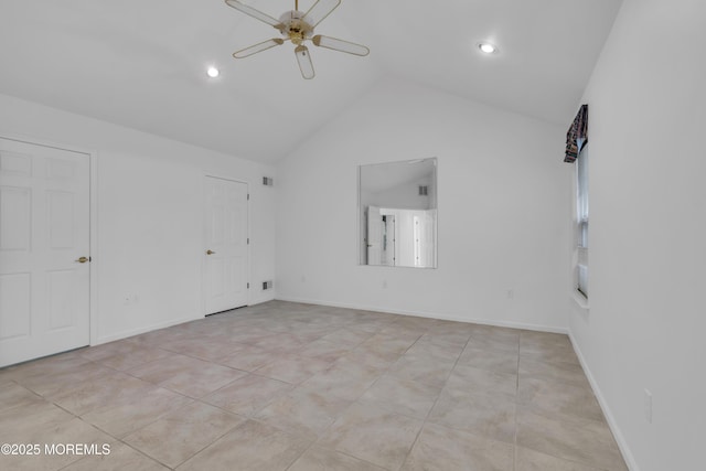 2978 Springwater Ct, Toms River, NJ 08755 - unfurnished bedroom featuring ceiling fan, visible vents, baseboards, and high vaulted ceiling