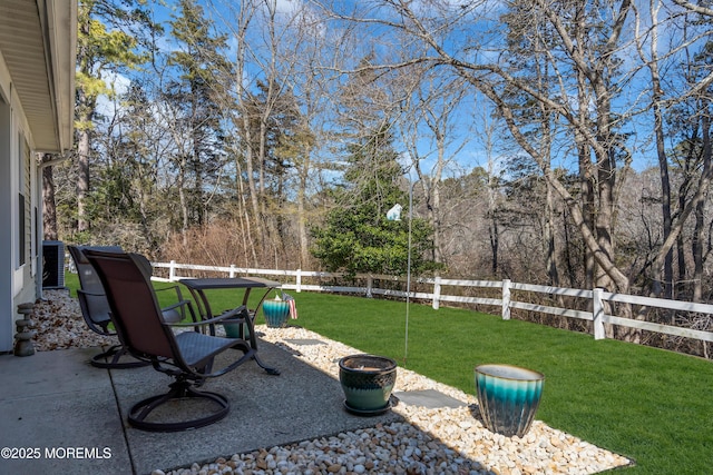 view of yard with fence private yard and a patio