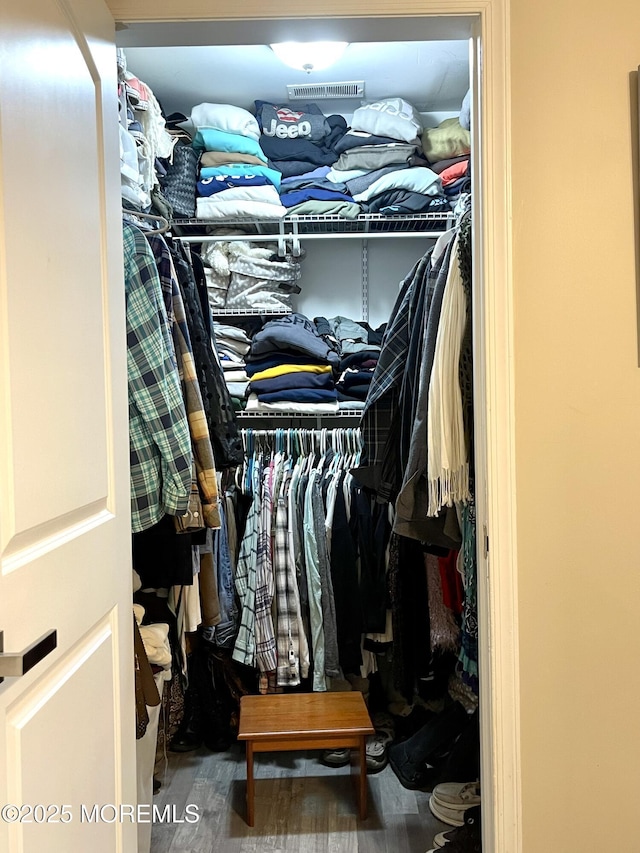 walk in closet featuring wood finished floors