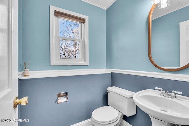 bathroom featuring a sink, toilet, and crown molding