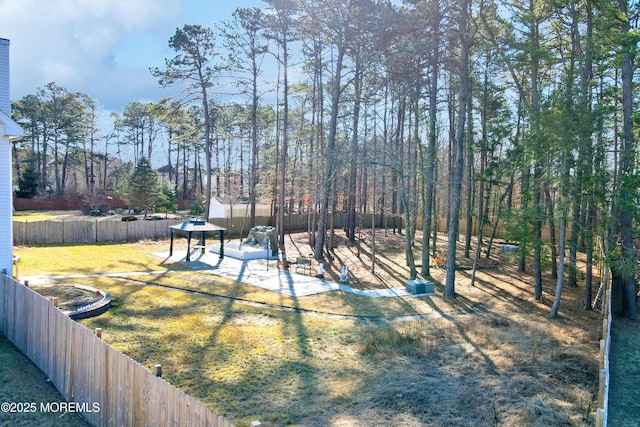 view of yard featuring a patio, a gazebo, and fence