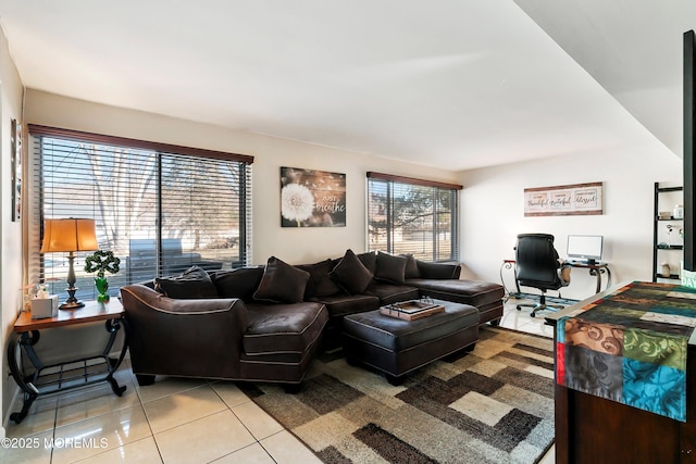 living room with light tile patterned floors